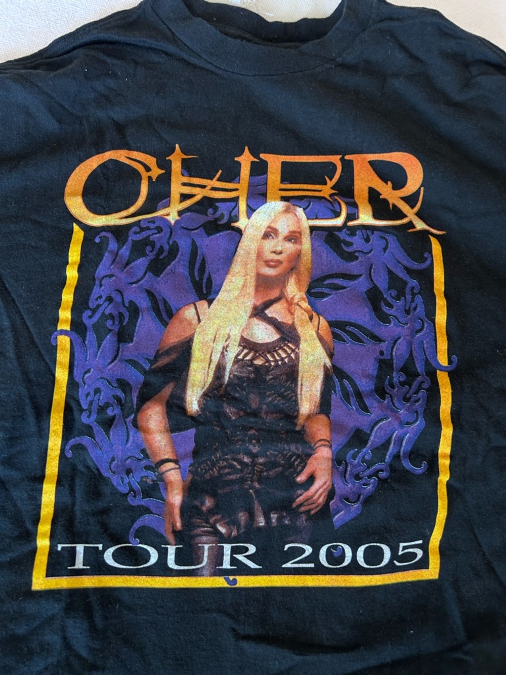Cher Tour 2005 Graphic Tee with Purple and Gold Print